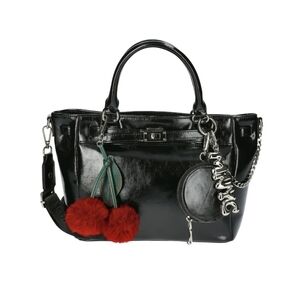 Madden NYC Black Satchel Handbag Top Handle Crossbody Bag Shiny PU NWT